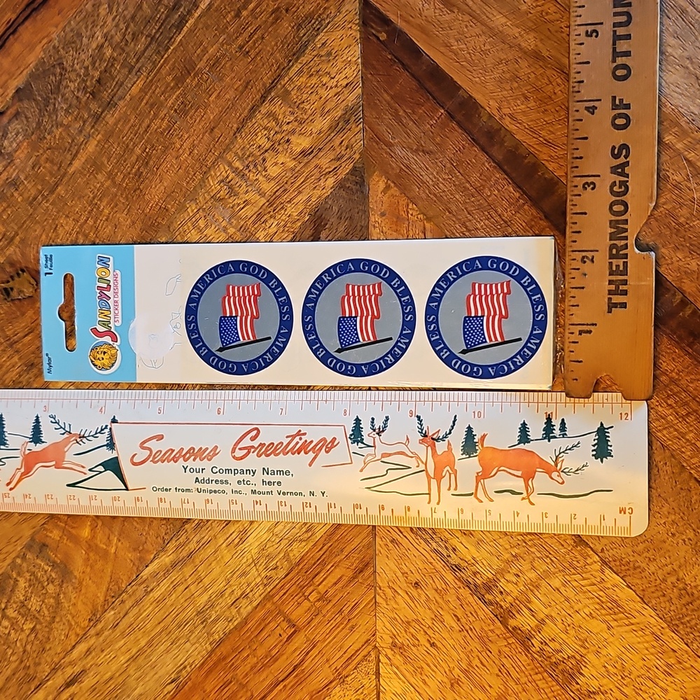 Vintage SandyLion Mylar God Bless America stickers sealed sticker sheet